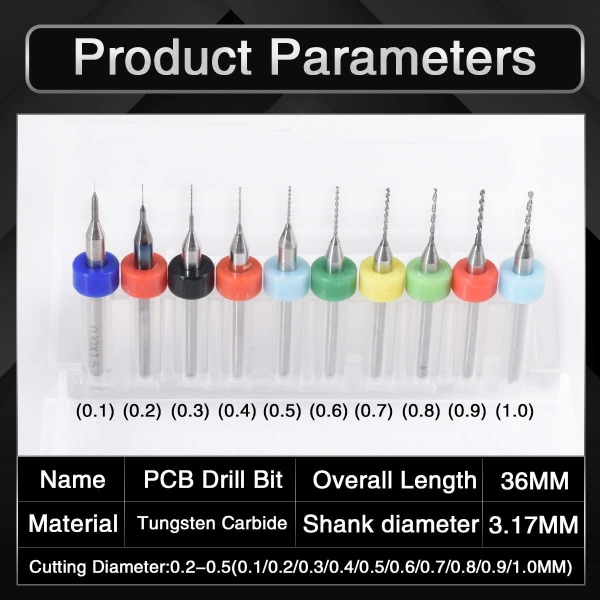 10 st Mini PCB Borrbitar 0,1-1,0 mm, Karbid Spiralfåra Ca,ZQKLA