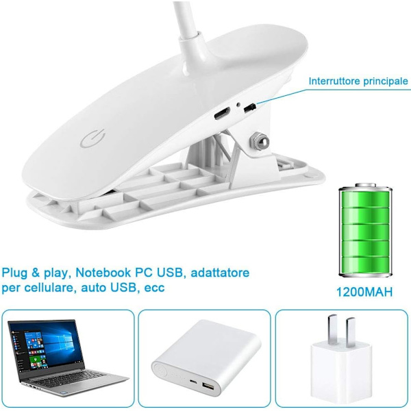 Barnes skrivebordslampe, USB oppladbar clip-on leselampe, ZQKLA