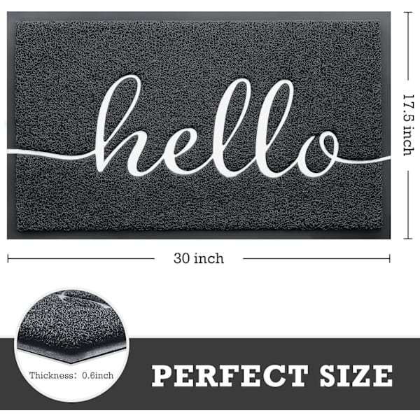 Svart dörrmatta (30\"x17.5\",hello) Hållbara mattor Utomhus Inomhus,ZQKLA