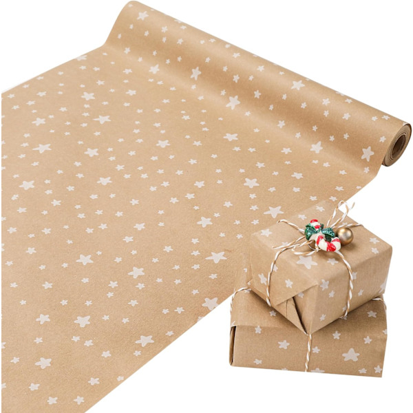 Julklappspapper Stjärnor 44cm x 10m Återvunnet Kraftpapper