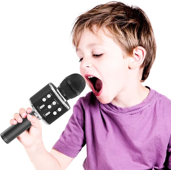 Karaoke-mikrofoni (musta) lapsille, langaton Bluetooth-karaoke, ZQKLA