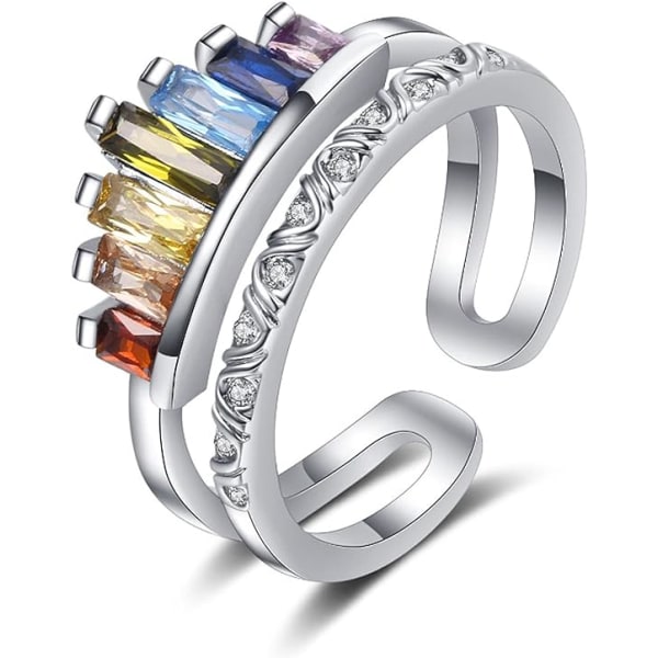 Sterling Silver Ring för kvinnor, Solid Silver Romantic Rainbo, ZQKLA