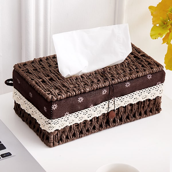 Handgjord Rattan Tissue Box, Rektangulär Tissue Box Dispenser, ZQKLA