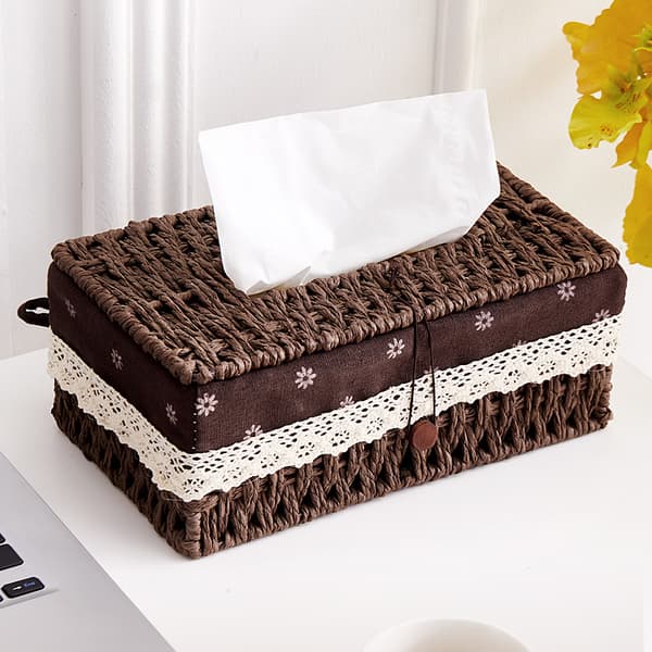 Håndlaget Rattan Tissue Box, Rektangulær Tissue Box Dispenser, ZQKLA