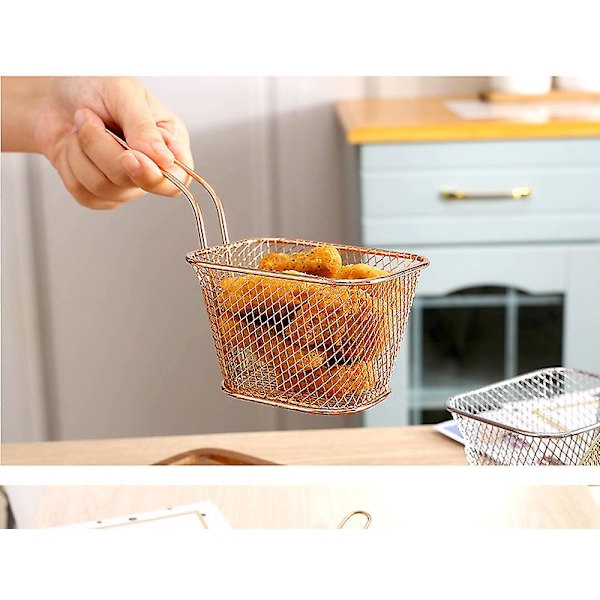 2 stk (gull) Mini Firkantede Fritørbasker 19*7.5*6.5cm Fritert Pommes Frites Chips