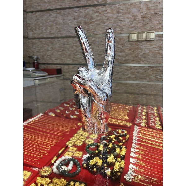 Silver Polyresin Handgest Figur Statyer Finger Skulptur, ZQKLA