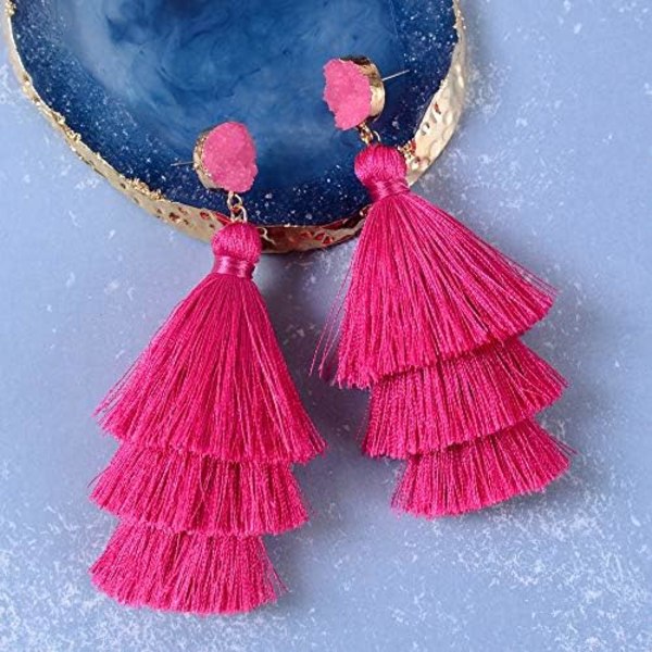 （Rose）Layered Tassel-øreringe, Bohemian Dangle Drop-øreringe, ZQKLA