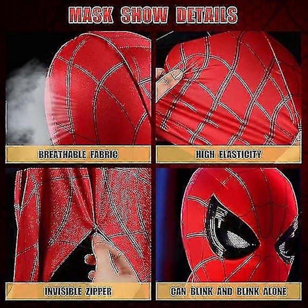 Spider Hero-maske Fjernkontroll bevegelige mekaniske øyne, realistisk edderkopp superhelt full rekkevidde med bevegelig linse rollespill Boris