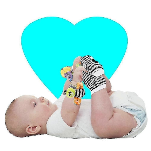 4 st Baby Spädbarn Skallra Strumpor Leksaker Greppaktivitet Nyfödd Handledsrem Utvecklingsgåva Hög Kvalitet