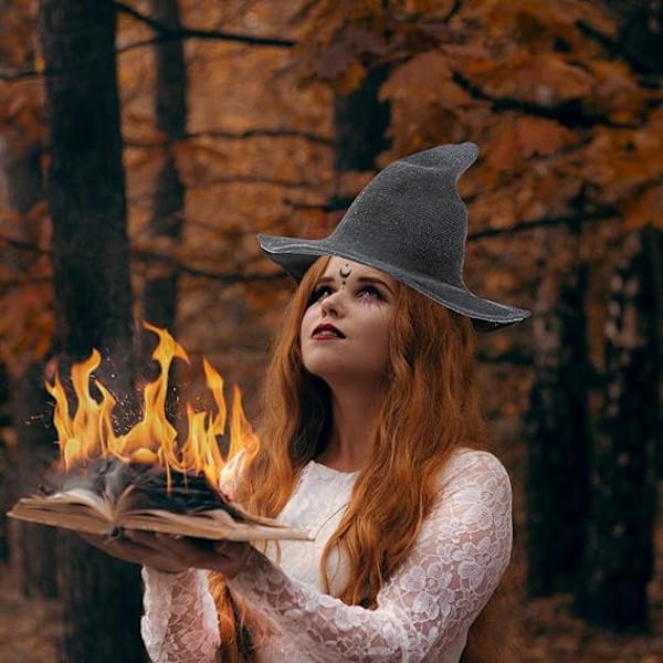 Häxhatt för kvinnor Modern stickad ullhatt för Halloween, ZQKLA
