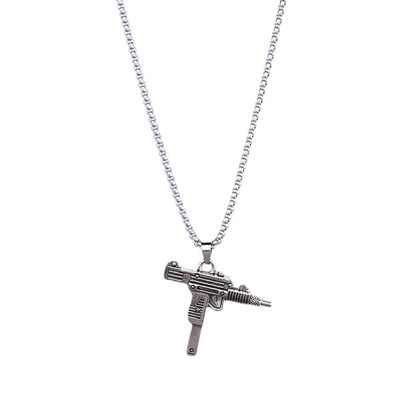 2 fashionable maskinpistol halskæder i titanium stål til mænd