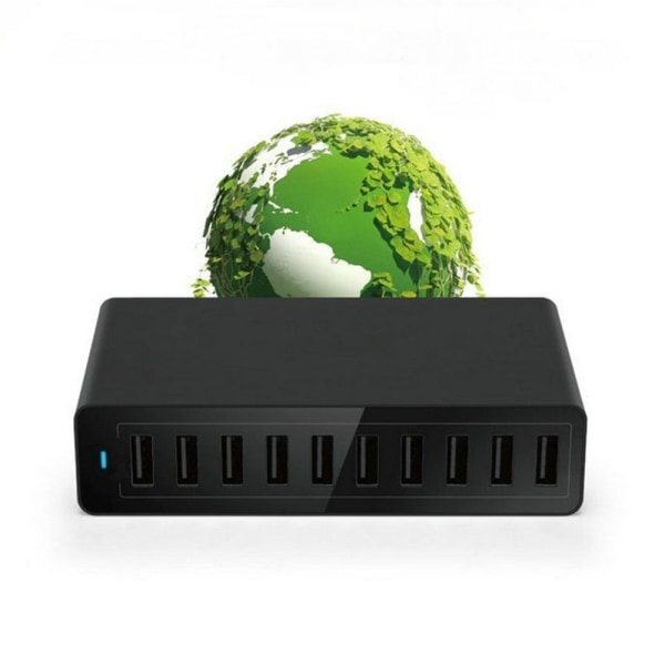 Vegglader, 50W 10A Multi-Port USB 10-Ports Lader, Intell, ZQKLA