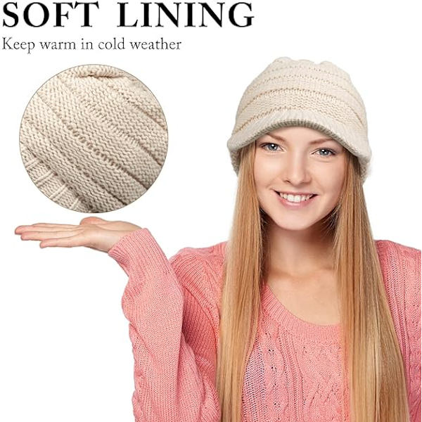 Dame Vinterstrikket Lue Vinterbrem Brettlue for Kvinner Slou, ZQKLA