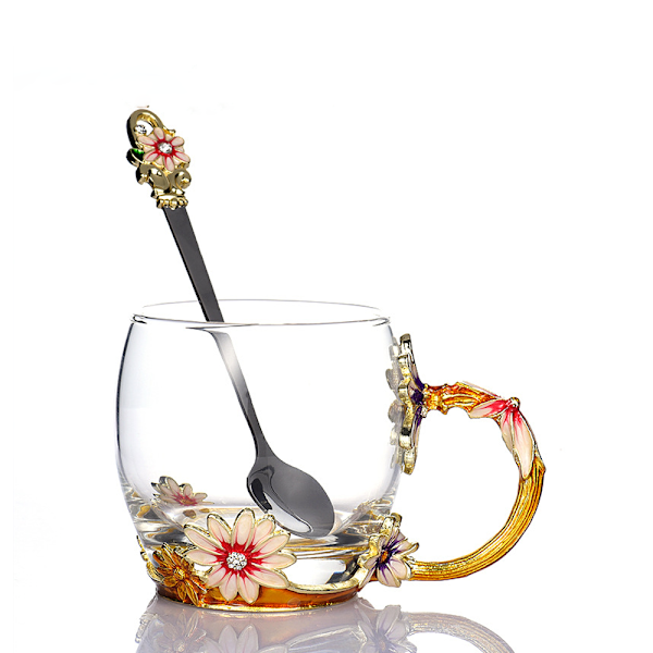 Emalje Sommerfugl Blomst Klare Blyfri Glas Kaffekopper T,ZQKLA