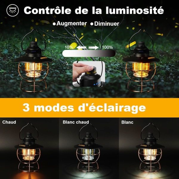 Uppladdningsbar LED campinglampa med justerbar trefärgad Li,ZQKLA