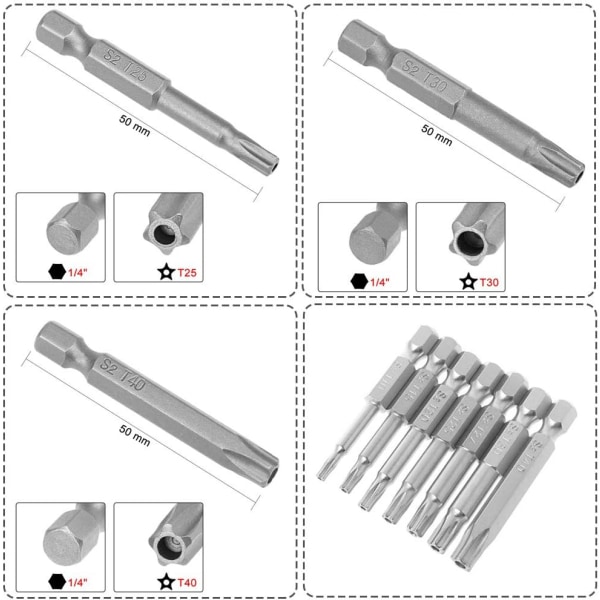 2 sett 7 stk 50 mm 5-punkts stjerne magnetiske Trox-skrutrekkersett, ZQKLA