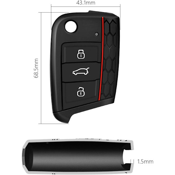 VW Golf 7 Bilnøgle Etui Silikone Beskyttelsescover til 3 Knapper, ZQKLA