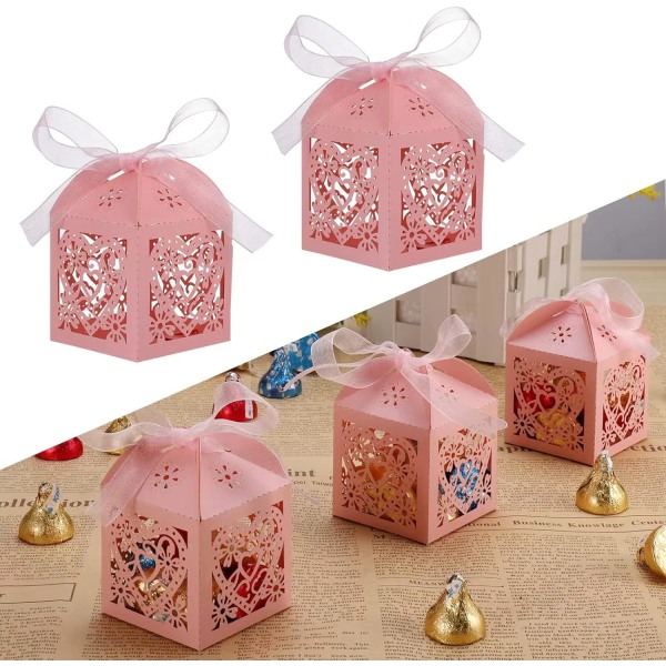 50 st Party Favor Candy Box (5x5x7cm) (Rosa), Laser Cut Ons, ZQKLA
