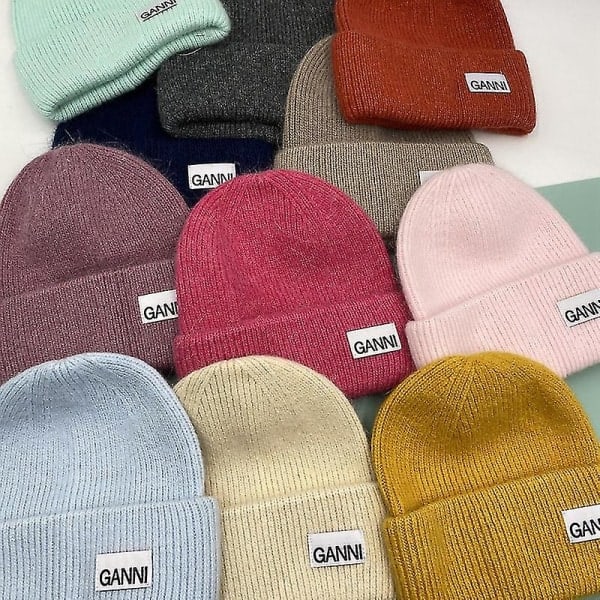 Stickad Herr Dam Ganni Vinter Varm Cap Manschettstickad Stretch Beanie Hatt off white