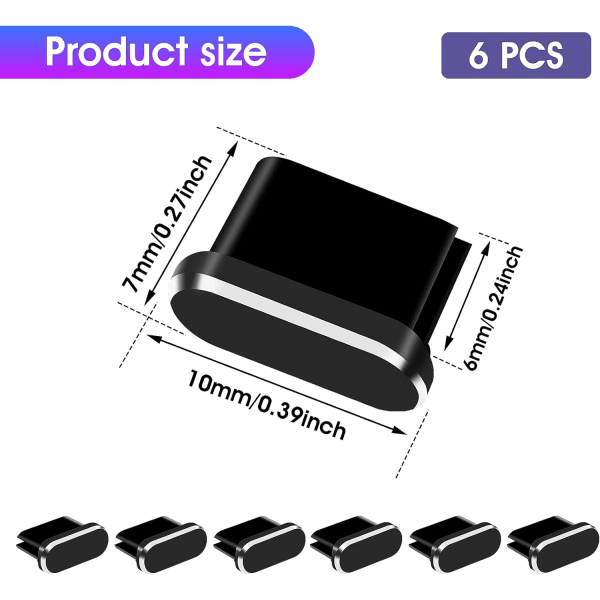 Typ C Dammskydd, 6-pack Aluminiumlegering USB C Dammskydd för