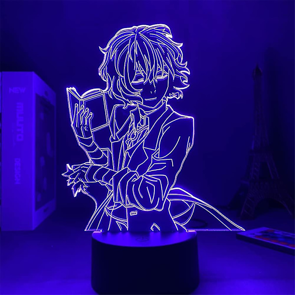 3D Yövalo Lapsille, Bungo Stray Dogs Osamu Dazai Hahmo Anime Lamppu Lastenhuoneen Sisustus 7 Väriä Kosketus/Kaukosäädin 16 Väriä USB Illuusio