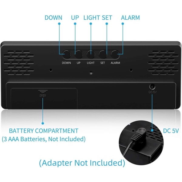 Digital vekkerklokke, digital klokke med 3 lysstyrkenivåer,,ZQKLA