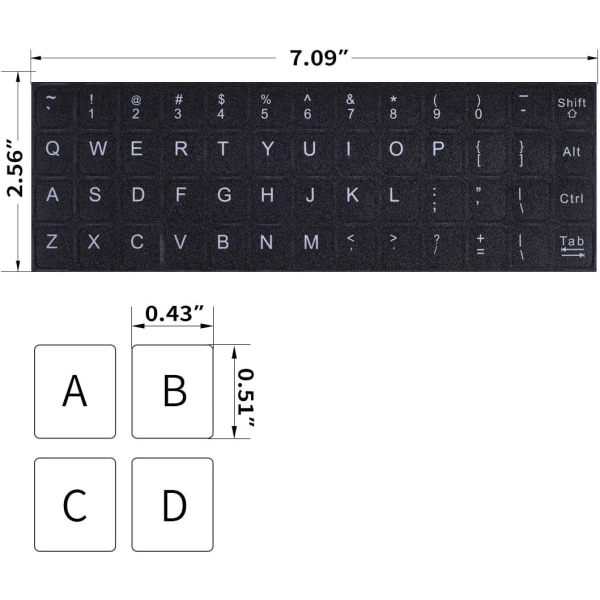 2-delt sæt med engelske tastaturklistermærker Universelle tastaturbogstav-erstatningsklistermærker Sort baggrund med hvid skrift