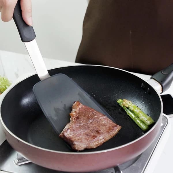 Köksspatel i rostfritt stål, stor stekspade, non-stick silikonspatel, 4-delars pannkaksspatel i silikon