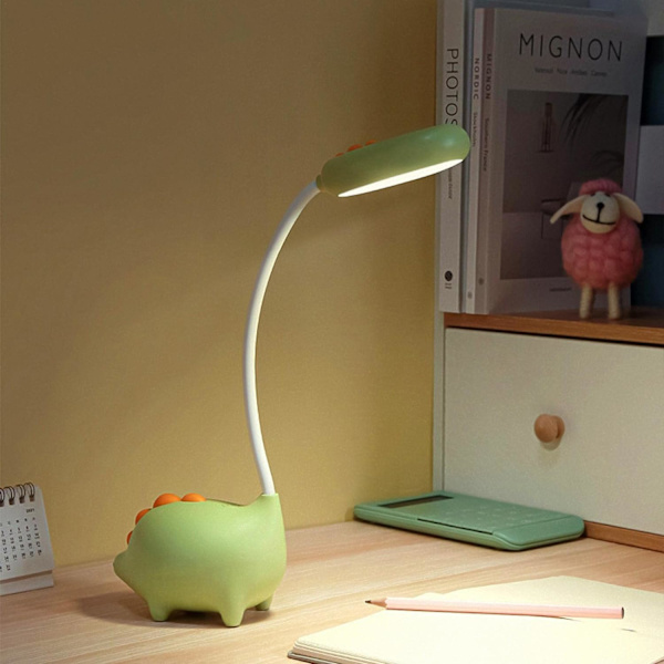 Oppladbar Dinosaur Skrivebordslampe, 3 Farger USB Øye-vennlig Bordlampe, ZQKLA