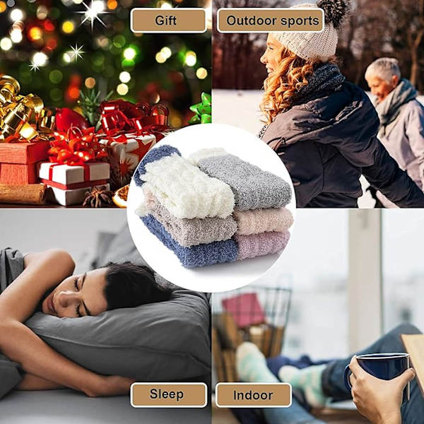 6 Par Fuzzy Strumpor för Kvinnor, Varma Mjuka Fluffiga Strumpor Vinter, ZQKLA