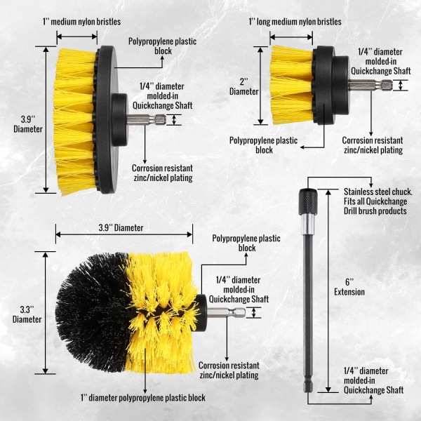 4 stk. Borstsett for Drill - Kraftfull Skrubbebørst, ZQKLA