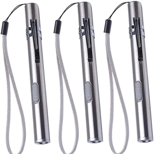 3-pakke sykepleierpenn lys medisinsk penn lys USB oppladbar LED lommelykt rustfritt stål lommelykt for leger Studenter Leger