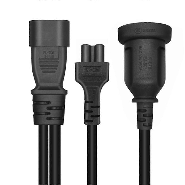 Y-jakaja-adapterijohto IEC320 C14 Urosliitin C13+AU10A/16A Naaras Virtajohtoon 10A