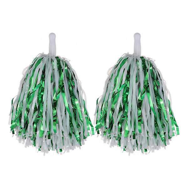 2 kpl Cheerleader Pom Poms Metallinhohtoiset Cheerleader Pom Poms Käsi Kukkia Kahvalla Urheilukilpailuihin Juhliin Green + White