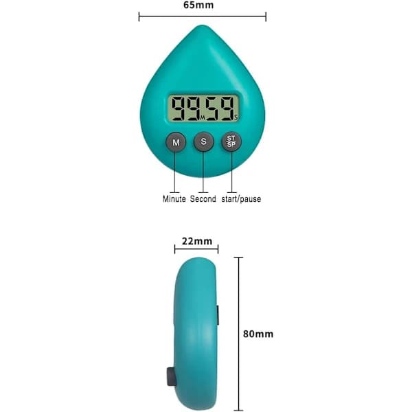 1. Baderomsklokke - Vanntett digital dusjtimer - Vanndråpeform - Energisparing - Kjøkkentimer (grønn)