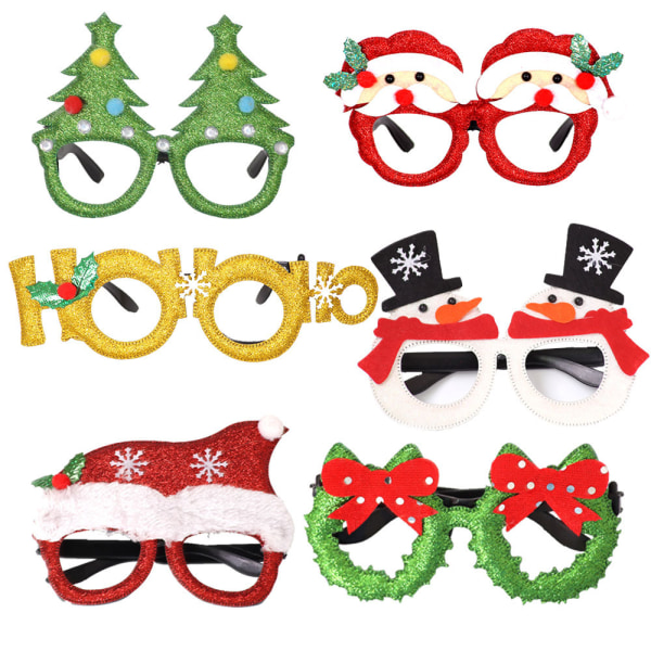 6 Pack Christmas Party Glitter Glasses Santa Snowman Antlers,ZQKLA