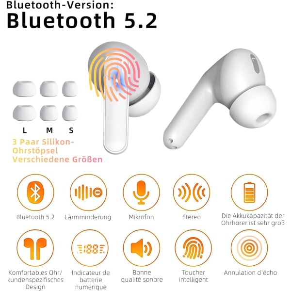 （Svart）Trådløse Bluetooth-hodetelefoner, Trådløse hodetelefoner 5.2, ZQKLA