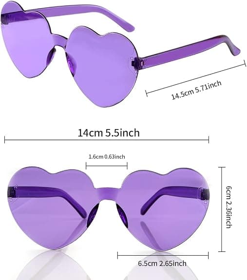 Hjärtformade solglasögon, 3-pack, ramlösa, retro, lila, kärlekstema Purple