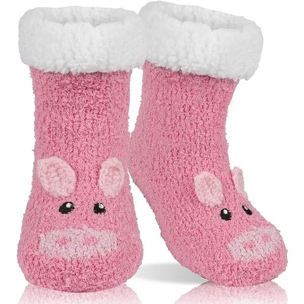 Barnstrumpor med tofflor, fluffiga tofflor, söta djur för pojkar och flickor, ZQKLA