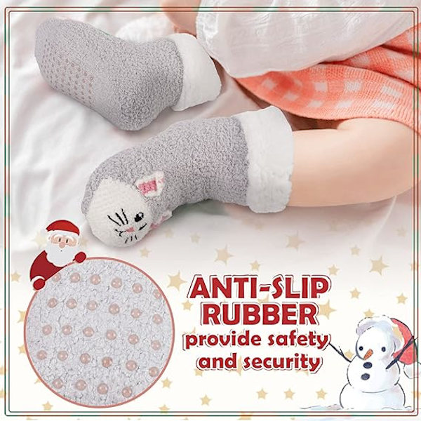 Barnstrumpor med tofflor, fluffiga tofflor, söta djur för pojkar och flickor, ZQKLA