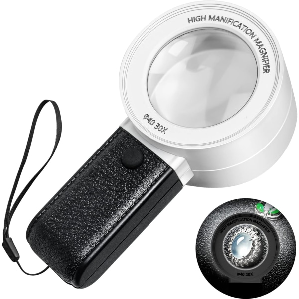 30X Forstørrelsesglas med 3 LED'er og UV-lys Ridsefast Re,ZQKLA