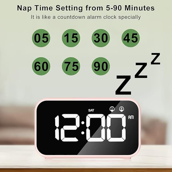 LED Digital Vekkerklokke med Snooze-funksjon, 12/24H USB Oppladbart
