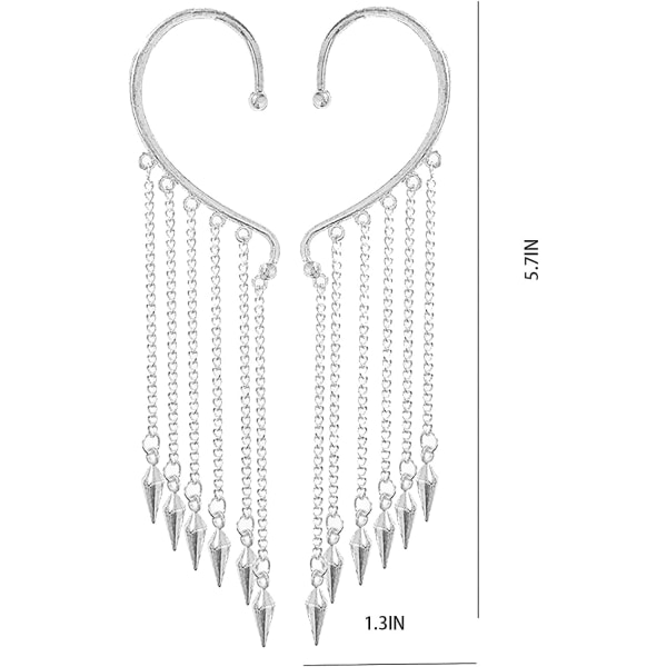 Silver Lång Tofs Öronmanschett Kedjeörhängen, Punk Retro Öron Cr, ZQKLA