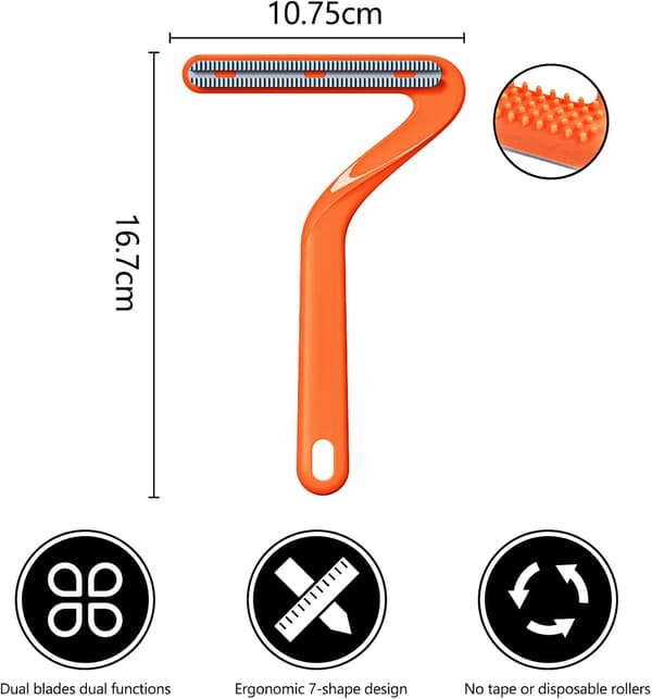 (Orange) 2-pack Manuell Hårborste, Dubbelsidig Skrapa, ZQKLA