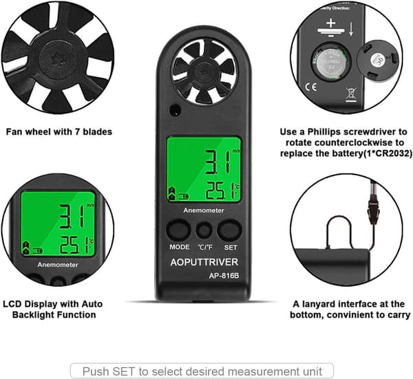 Håndholdt digital anemometer til måling af vindhastighed, måling, ZQKLA