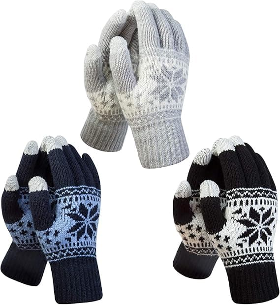 3 Par Pekskärmshandskar Snöblomma, Varma Stickade Vinterhandskar, ZQKLA