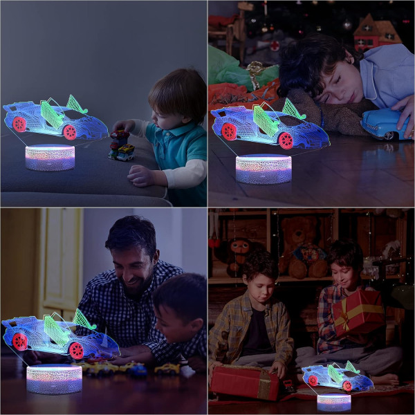 3D Race Car Night Light för pojkar 3D Illusion Billampa, 7 Col, ZQKLA