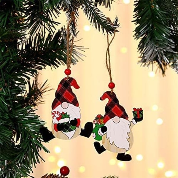 Jul Tomte 4 st Trä Ornament Dekor, Jul Trä Tomte Prydnad