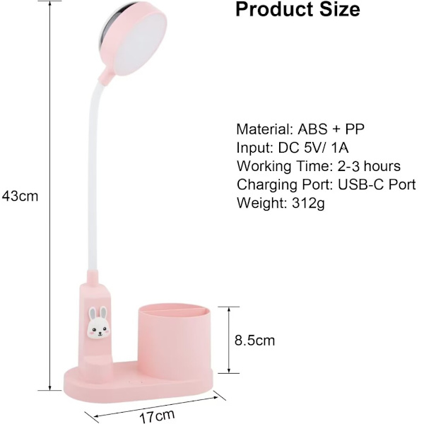 Børne skrivebordslampe, Studie bordslampe med penneholder, Automatisk farve, ZQKLA