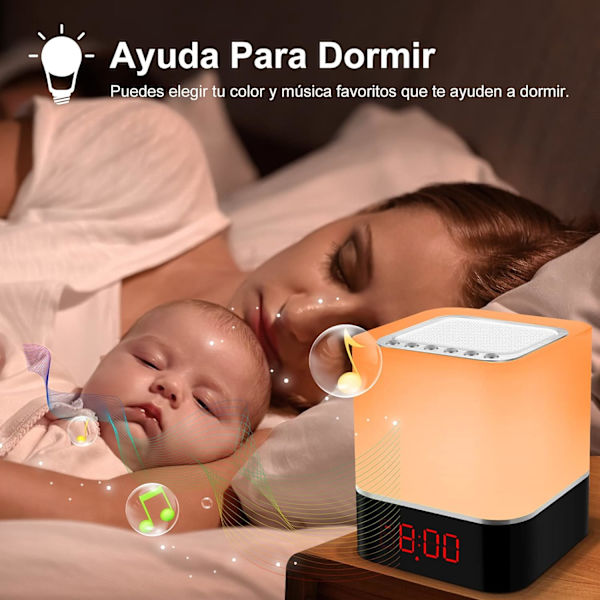 5 I 1 Vækkeur Lys Bærbar Bluetooth Højttaler, Baby Hvid, ZQKLA